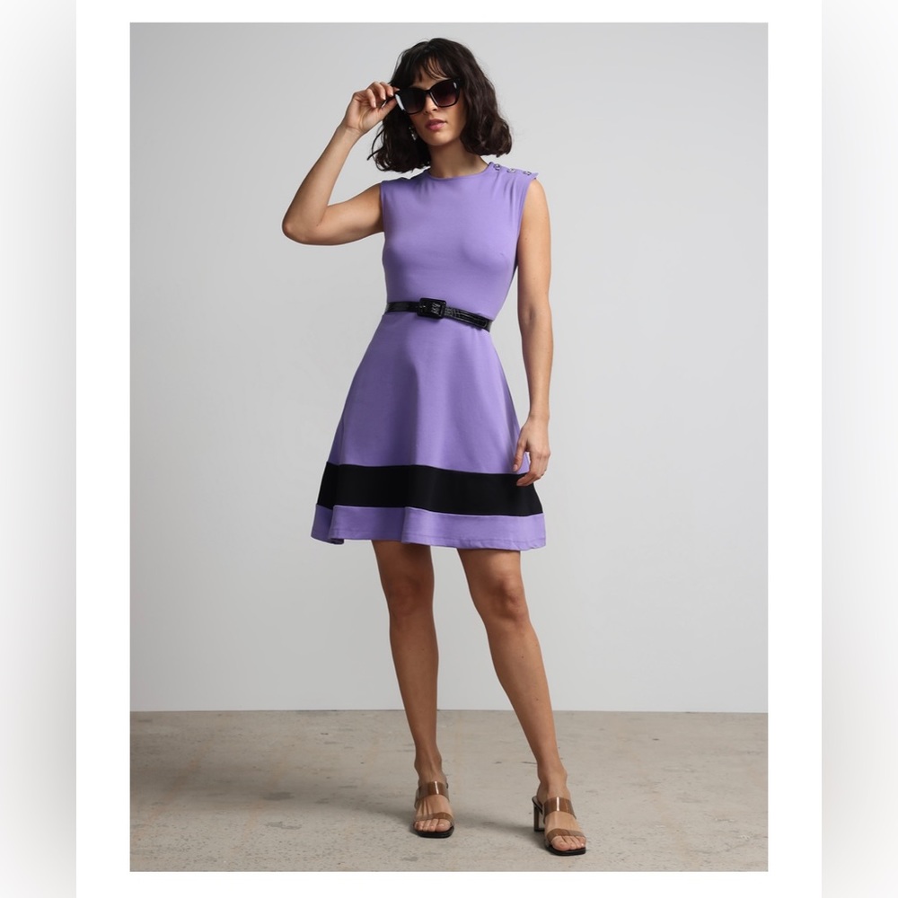 New York & Company NWT Purple Shoulder-Button Flare Dress size M